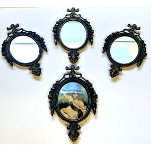 4-Vintage Victorian Style Child and Mirror Cast Metal Brass Frames Made in Italy